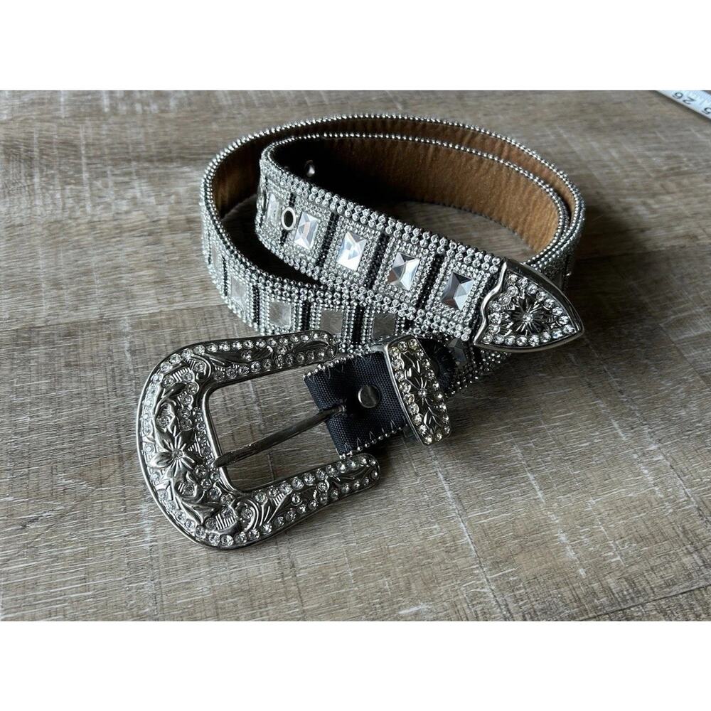Western Rhinestone Concho Belt Womens Silver Crystal Studded Cowgirl 34-38 - Picture 11 of 16
